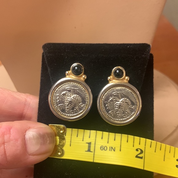 ROMAN COIN WITH CABOCHON CLIPON EARRINGS,Vintage - Picture 10 of 13